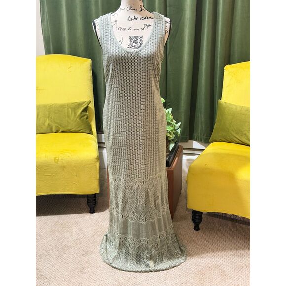 Vintage Damainou Metallic Knit Evening Set – Maxi Dress & Jacket Sage Silver, M - Picture 2 of 10